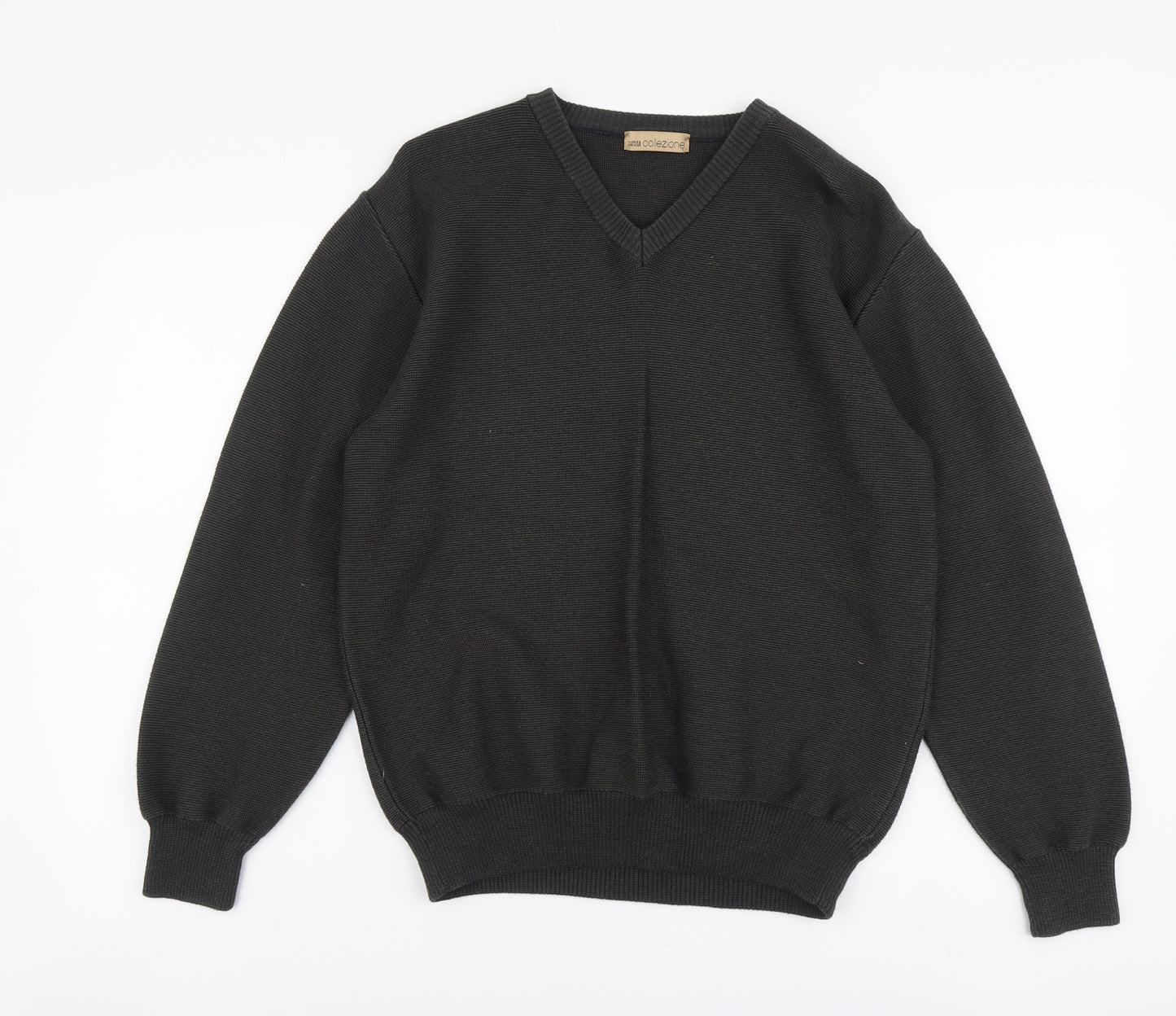 Marks and Spencer Mens Grey V-Neck Cotton Pullover Jumper Size S Long Sleeve