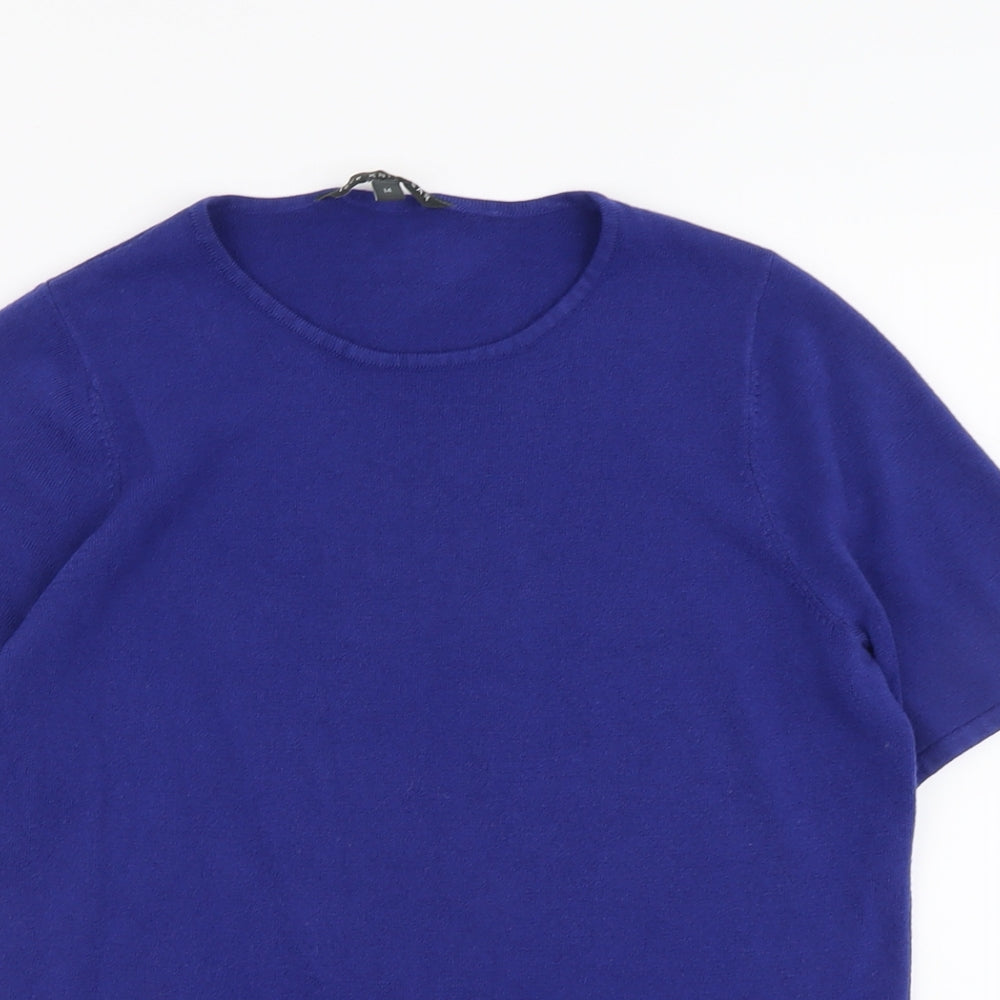 Bonmarché Womens Blue Round Neck Acrylic Pullover Jumper Size 14