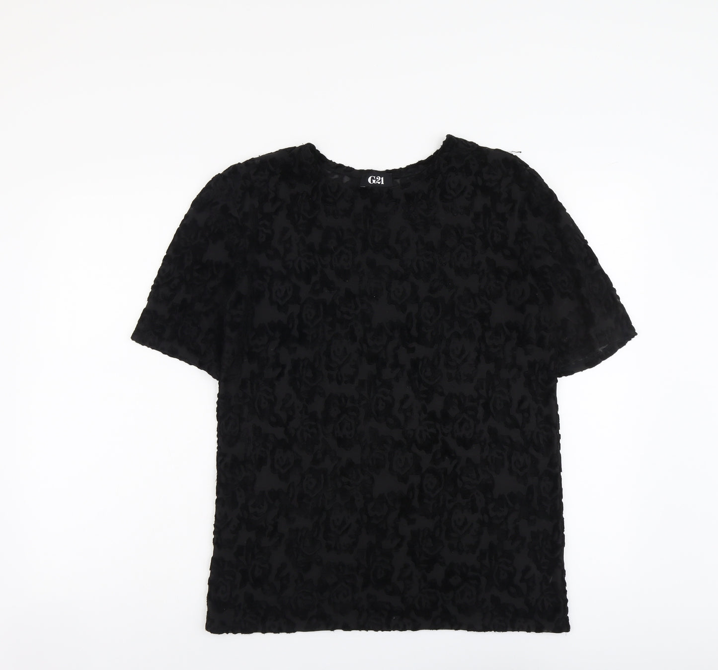 George Womens Black Floral Viscose Basic T-Shirt Size 12 Round Neck