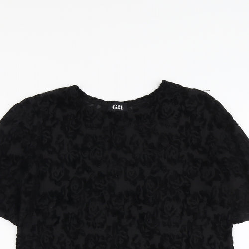 George Womens Black Floral Viscose Basic T-Shirt Size 12 Round Neck
