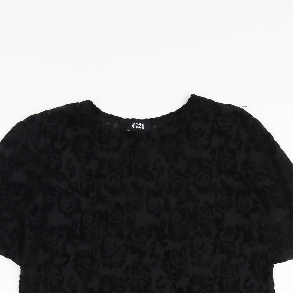 George Womens Black Floral Viscose Basic T-Shirt Size 12 Round Neck