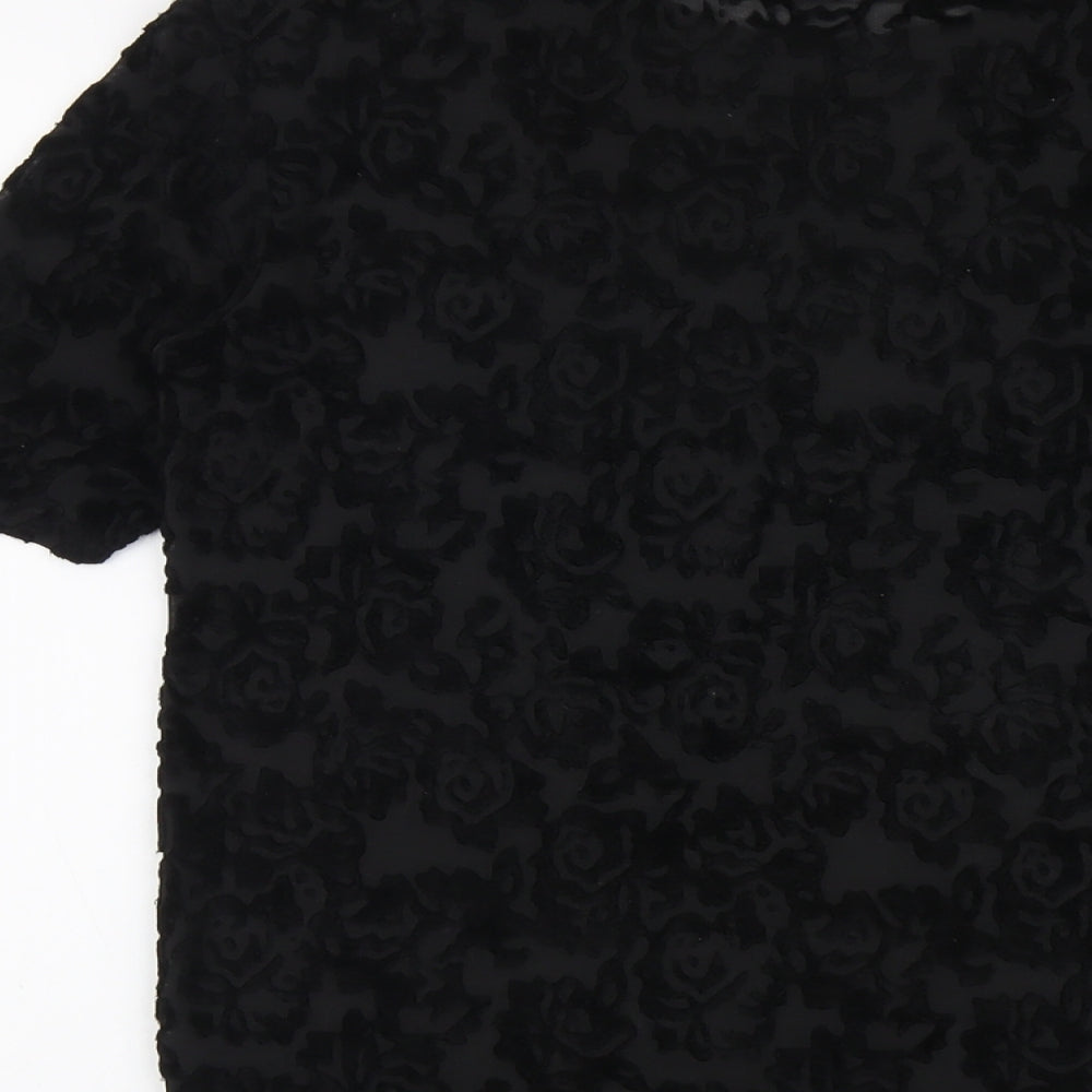 George Womens Black Floral Viscose Basic T-Shirt Size 12 Round Neck