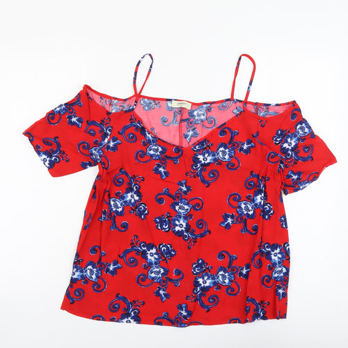 Papaya Womens Red Geometric Viscose Basic Blouse Size 12 V-Neck