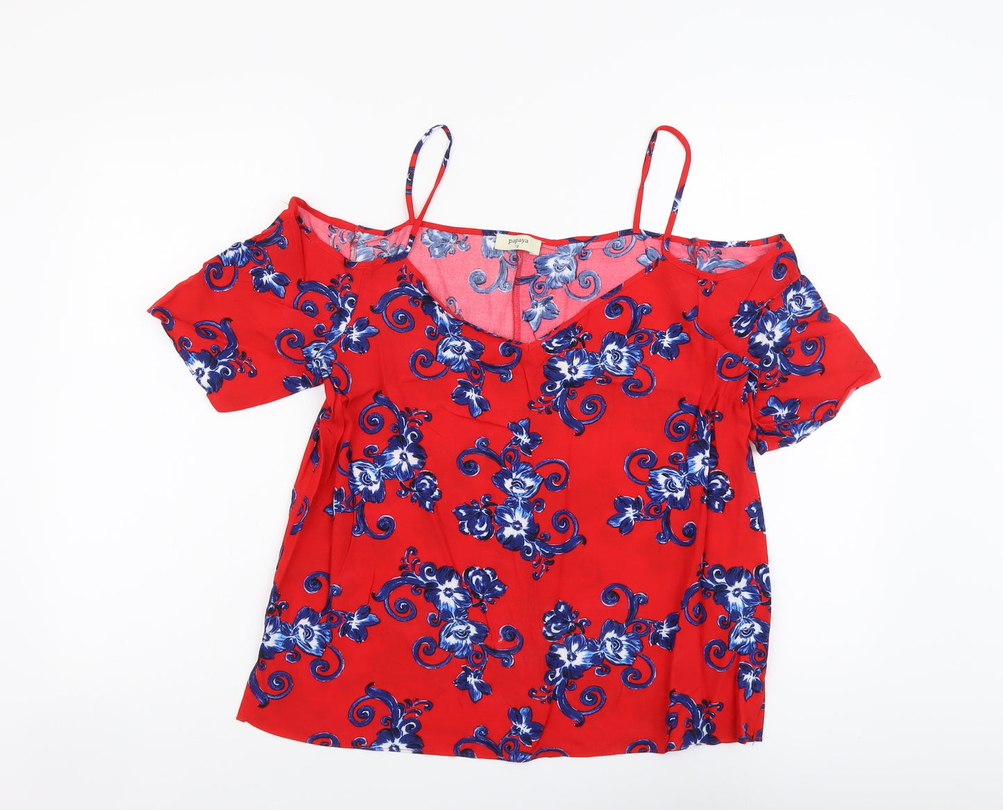 Papaya Womens Red Geometric Viscose Basic Blouse Size 12 V-Neck