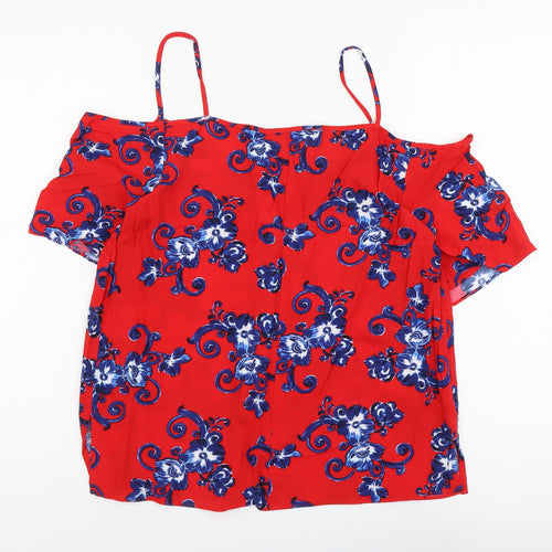 Papaya Womens Red Geometric Viscose Basic Blouse Size 12 V-Neck