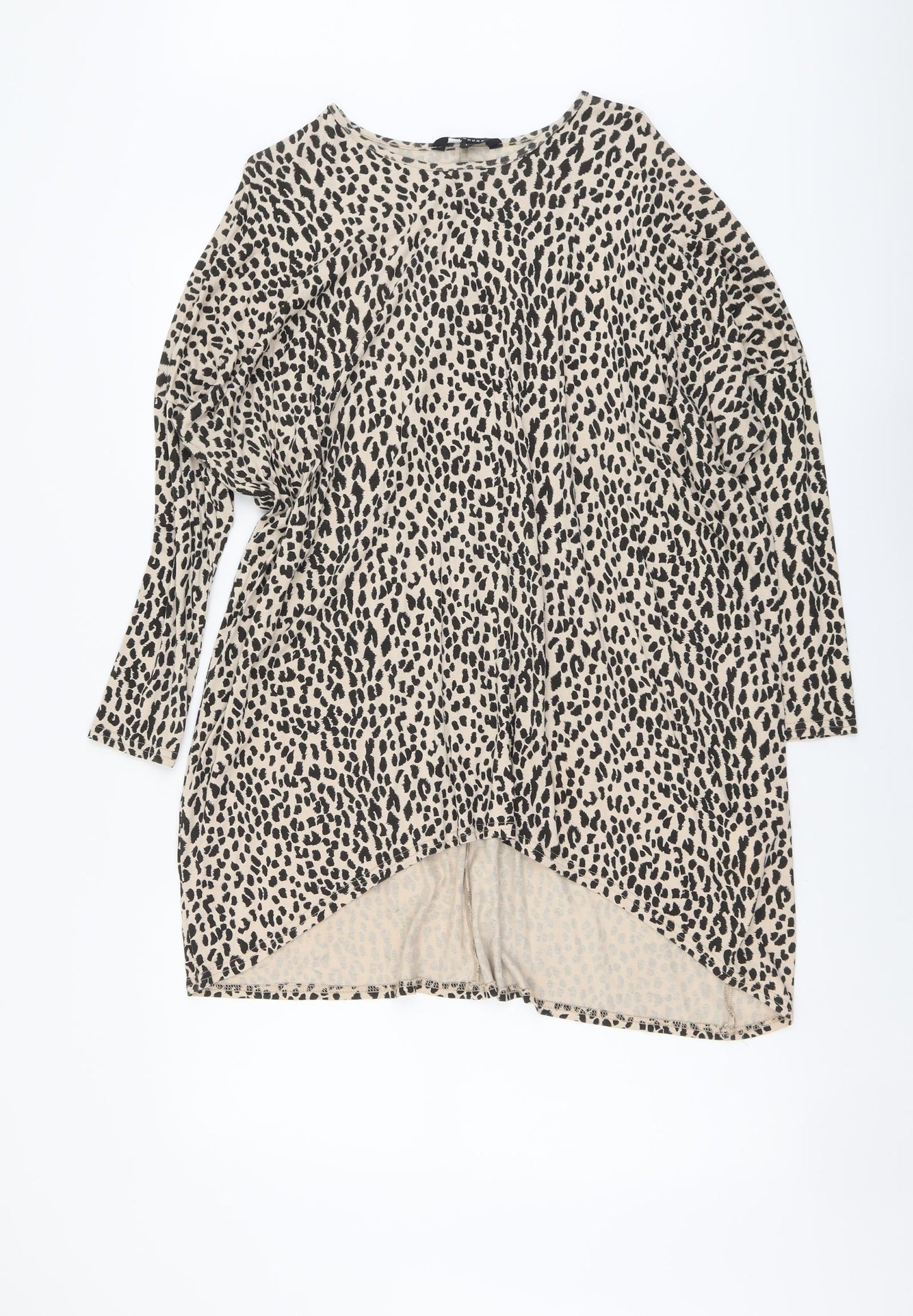 Peacocks Womens Beige Animal Print Viscose Tunic T-Shirt Size L Round Neck - Leopard Pattern