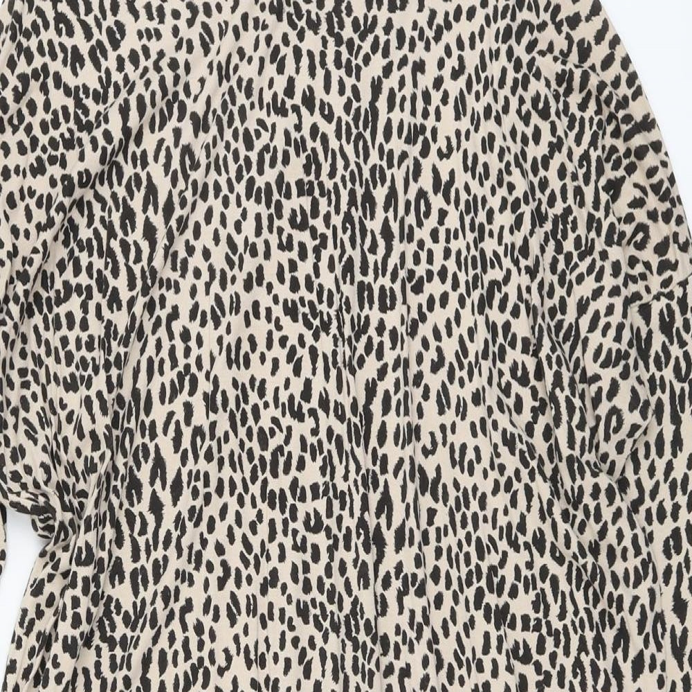 Peacocks Womens Beige Animal Print Viscose Tunic T-Shirt Size L Round Neck - Leopard Pattern