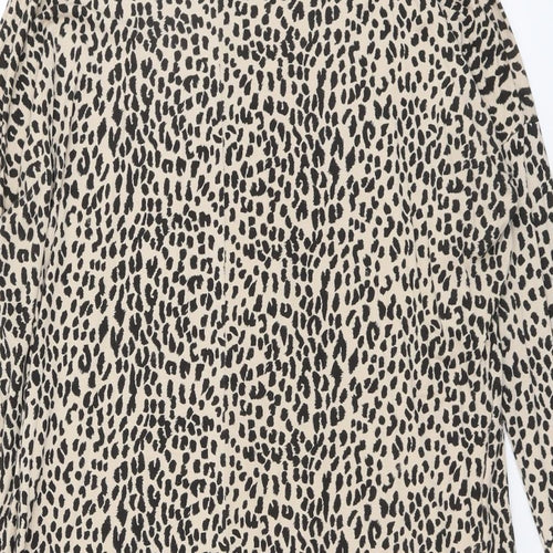 Peacocks Womens Beige Animal Print Viscose Tunic T-Shirt Size L Round Neck - Leopard Pattern