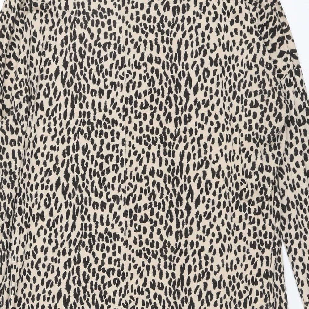 Peacocks Womens Beige Animal Print Viscose Tunic T-Shirt Size L Round Neck - Leopard Pattern