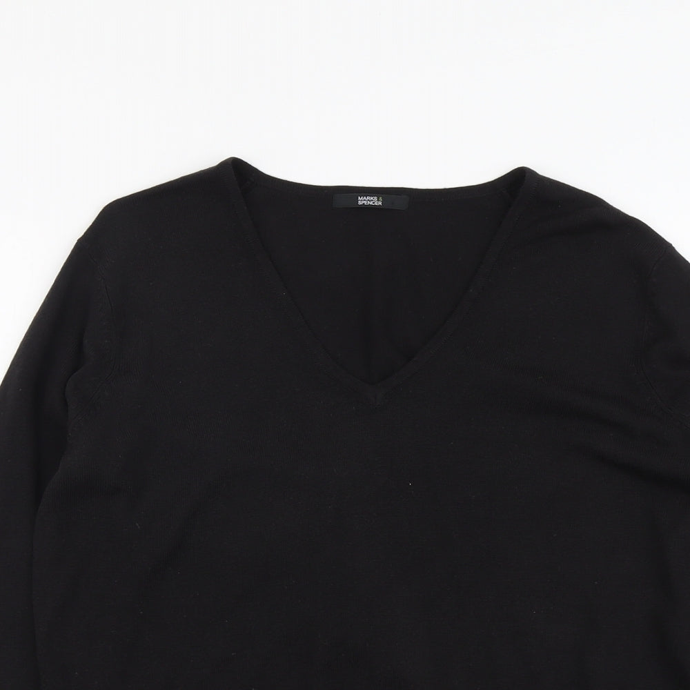 Marks and Spencer Womens Black V-Neck Acrylic Pullover Jumper Size 16