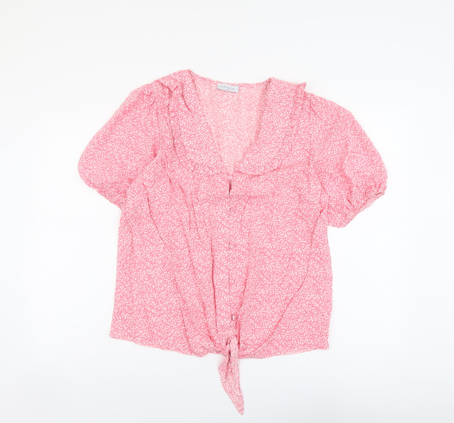 Papaya Womens Pink Floral Viscose Basic Blouse Size 16 Collared - Knot Front