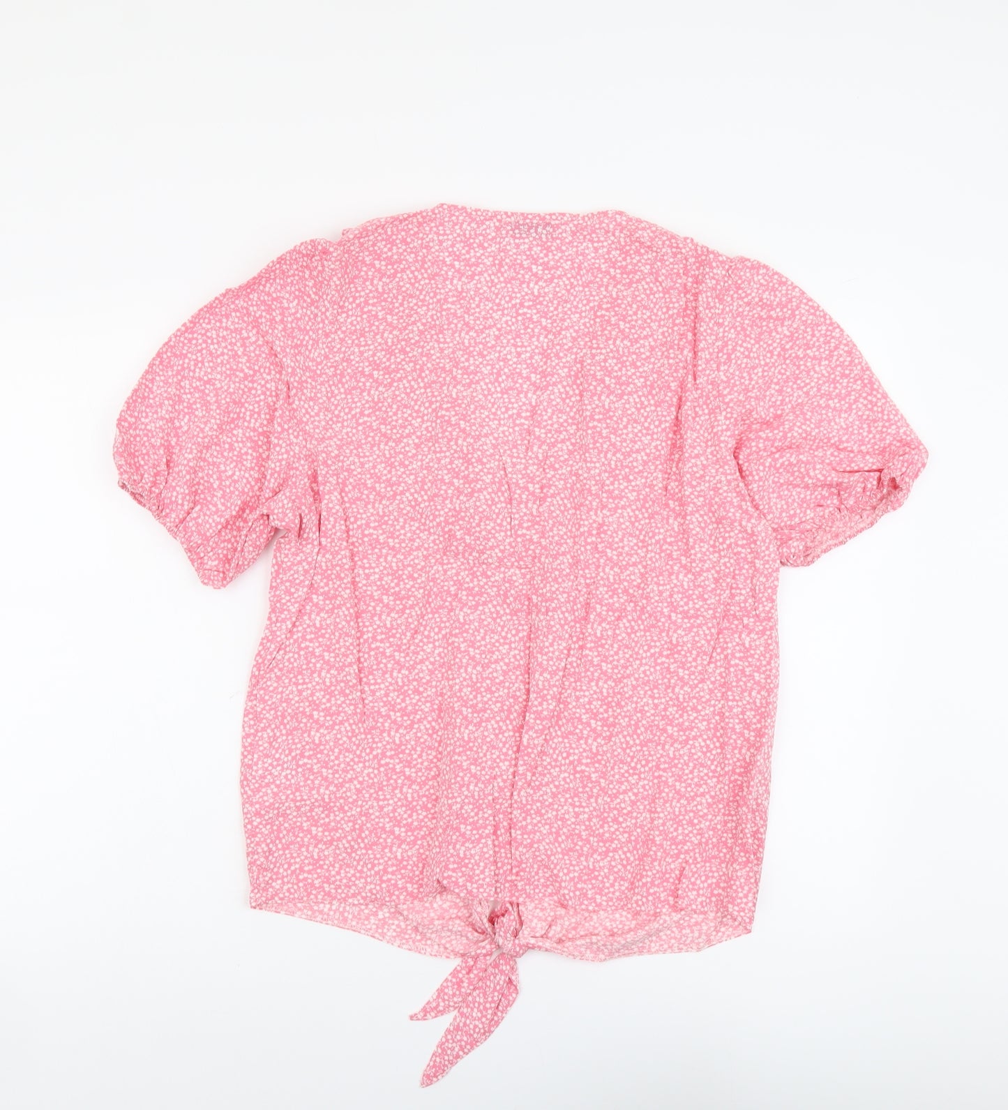 Papaya Womens Pink Floral Viscose Basic Blouse Size 16 Collared - Knot Front