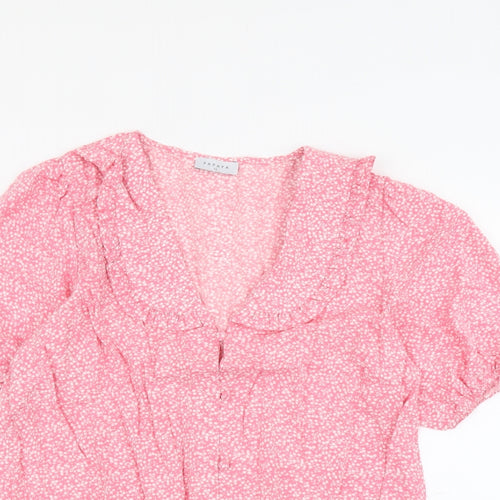 Papaya Womens Pink Floral Viscose Basic Blouse Size 16 Collared - Knot Front