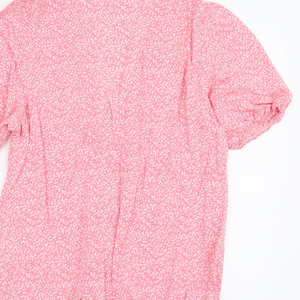 Papaya Womens Pink Floral Viscose Basic Blouse Size 16 Collared - Knot Front