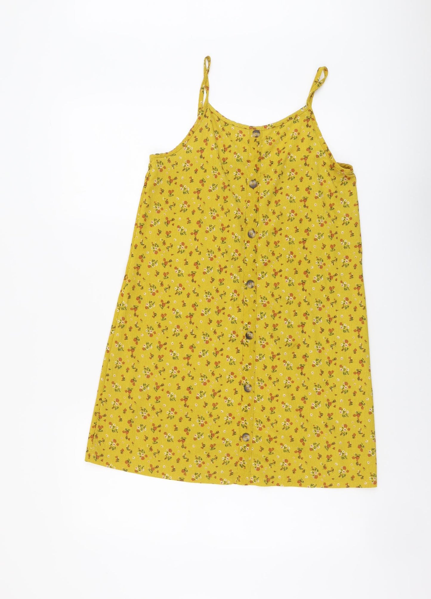 Primark Girls Yellow Floral Polyester A-Line Size 12-13 Years Scoop Neck Pullover