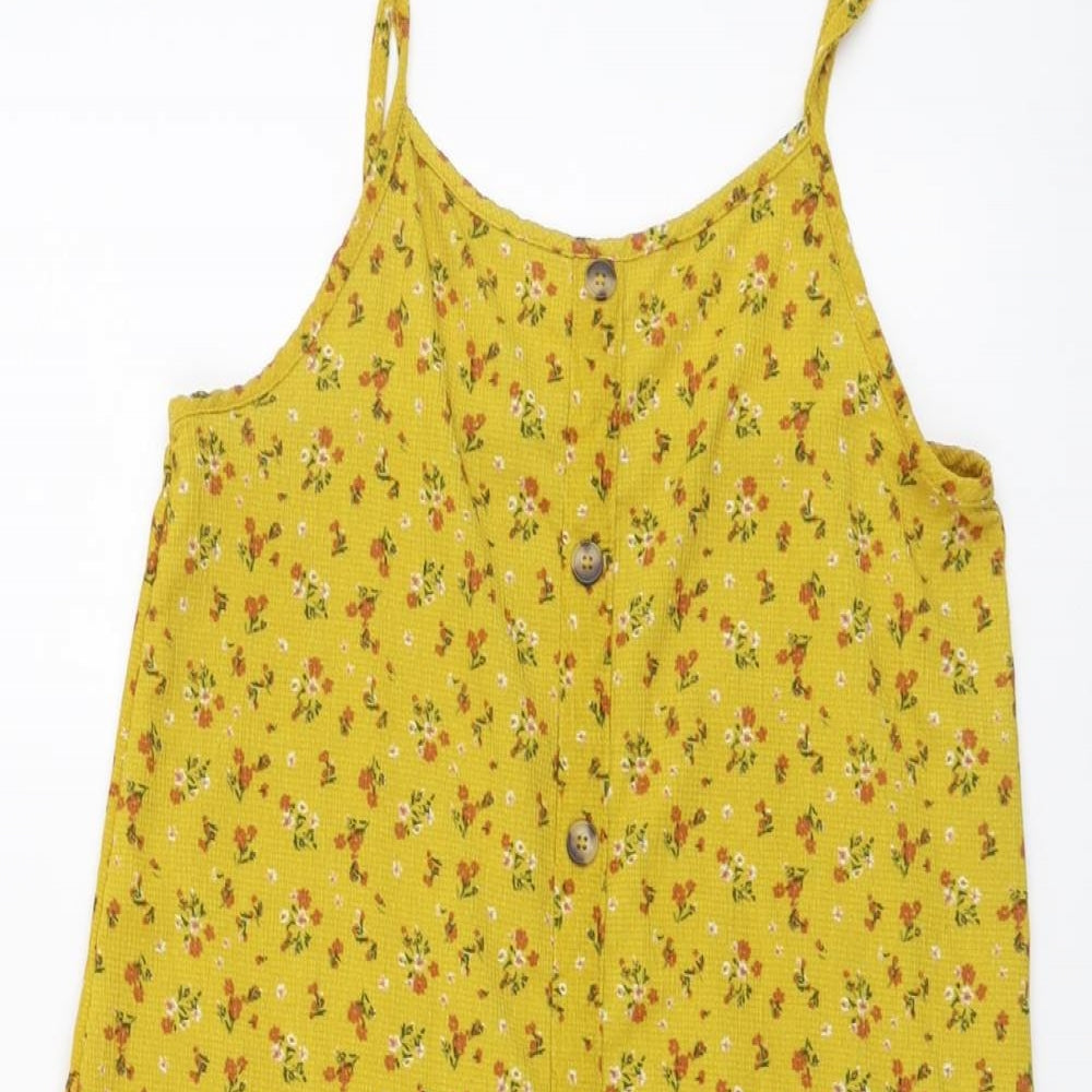 Primark Girls Yellow Floral Polyester A-Line Size 12-13 Years Scoop Neck Pullover
