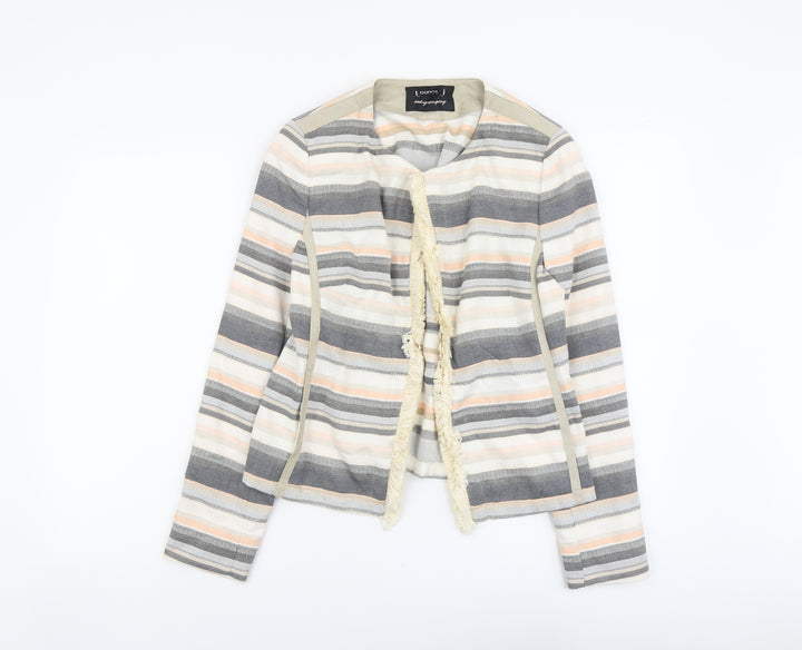 Bianca Womens Multicoloured Striped Jacket Blazer Size 12 Hook & Eye