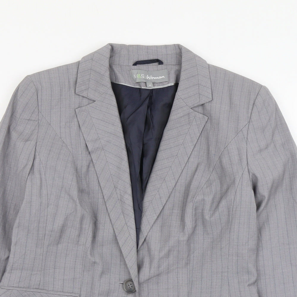 Marks and Spencer Womens Grey Striped Polyester Jacket Suit Jacket Size 10