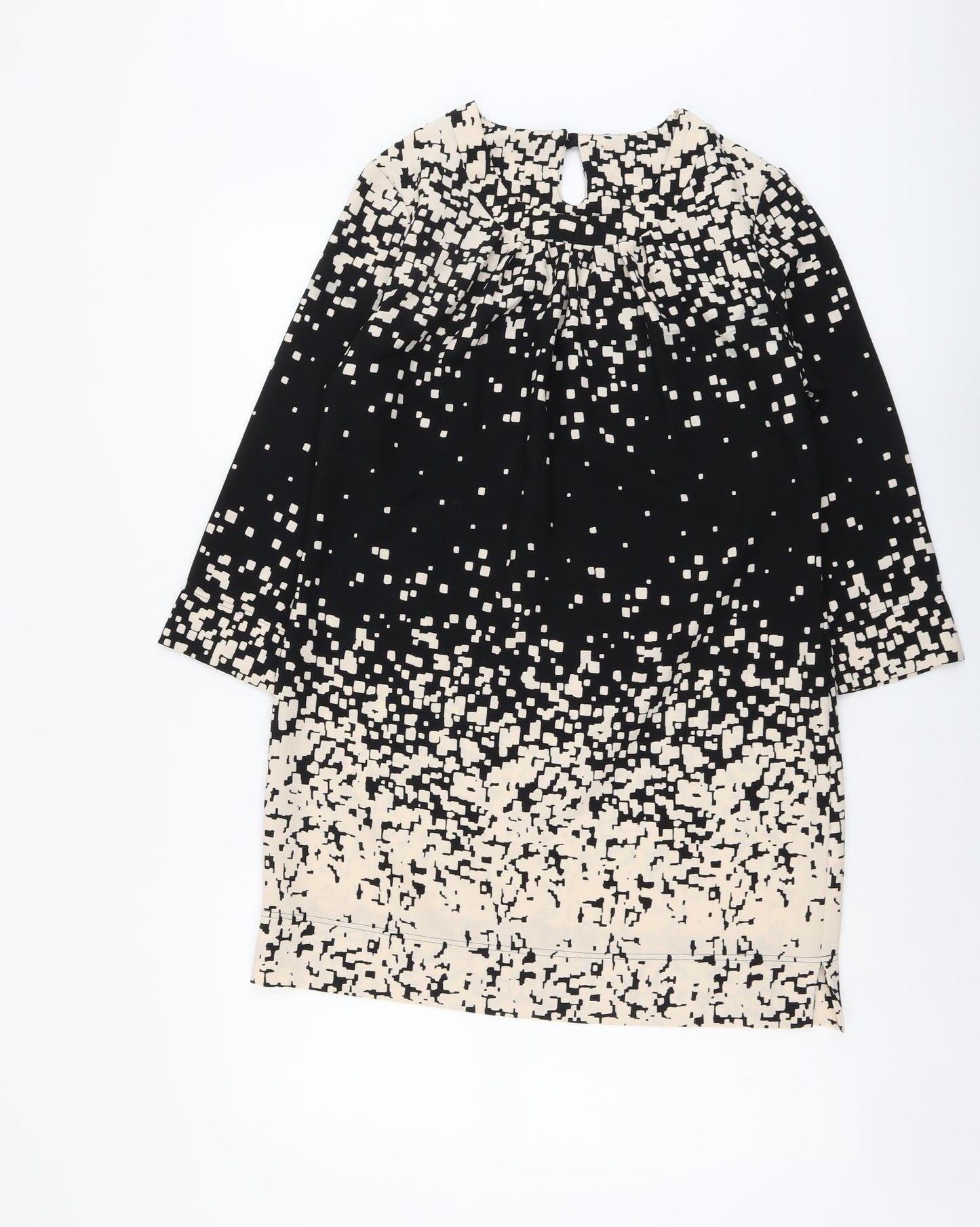 David Nieper Womens Black Geometric Polyester Shift Size 12 Scoop Neck Button