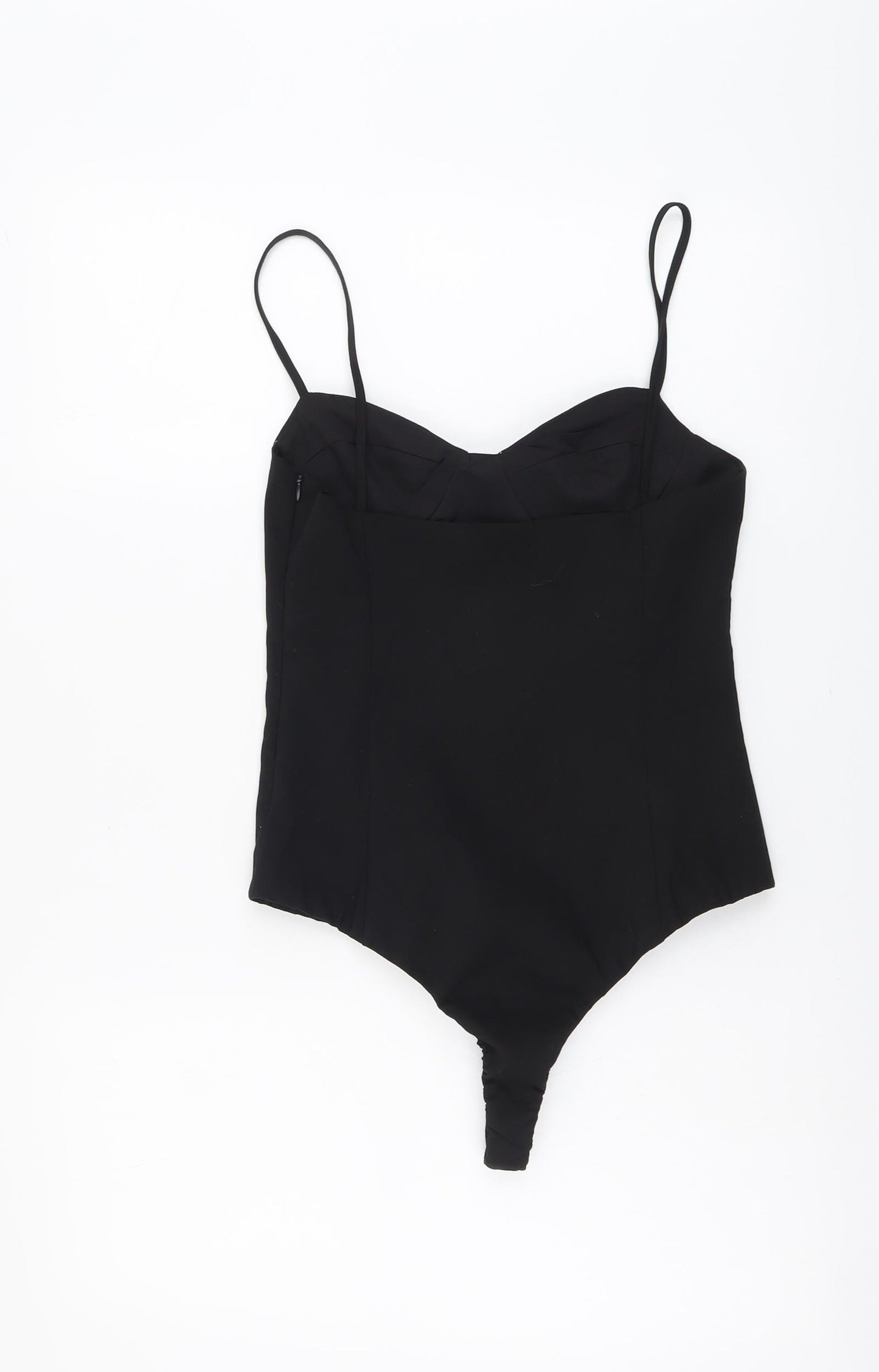 Zara Womens Black Polyester Bodysuit One-Piece Size S Snap - Zip Side Closure