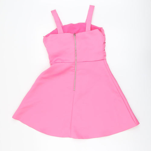 River Island Girls Pink Polyester Skater Dress Size 12 Years Square Neck Zip