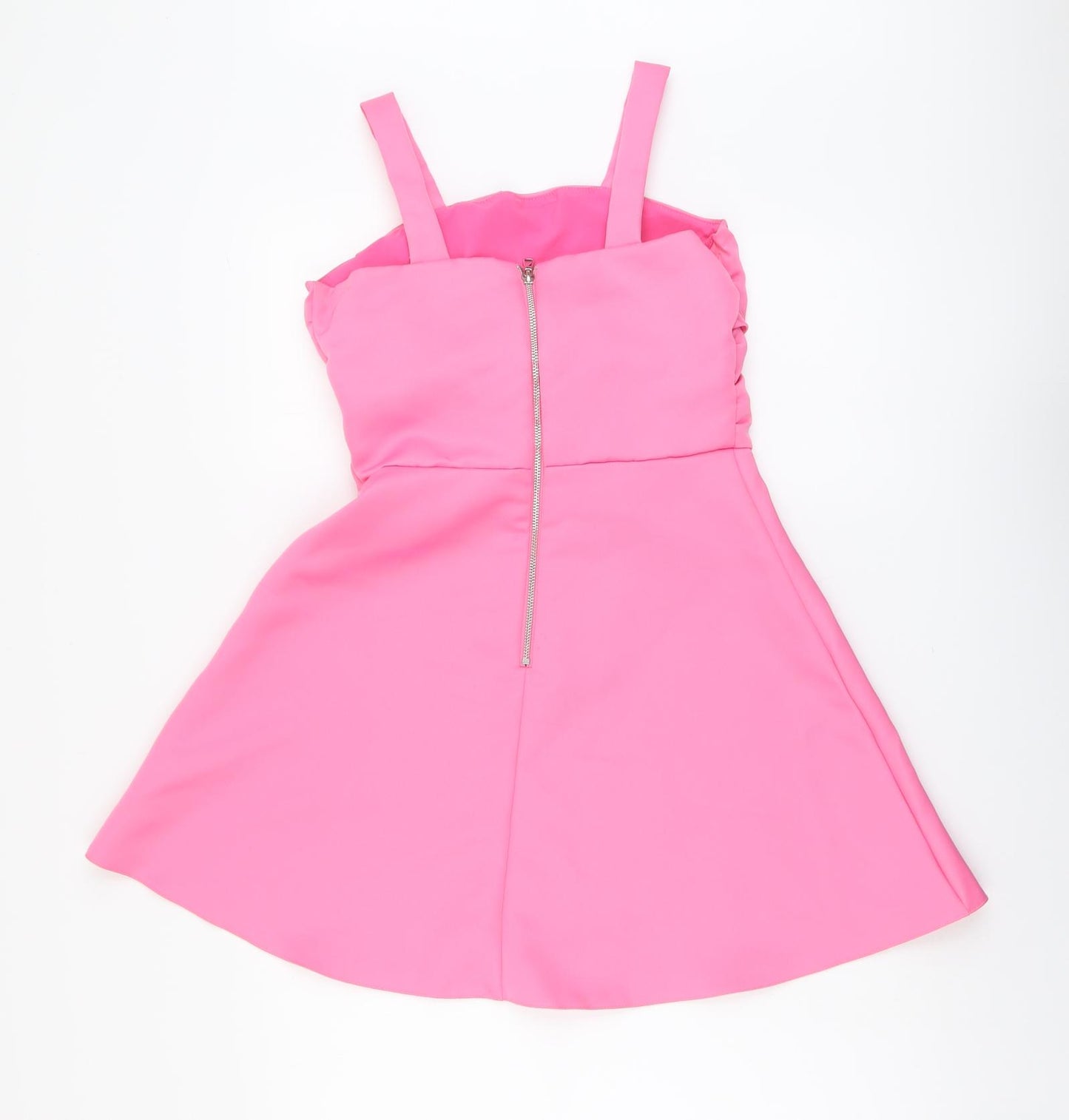 River Island Girls Pink Polyester Skater Dress Size 12 Years Square Neck Zip
