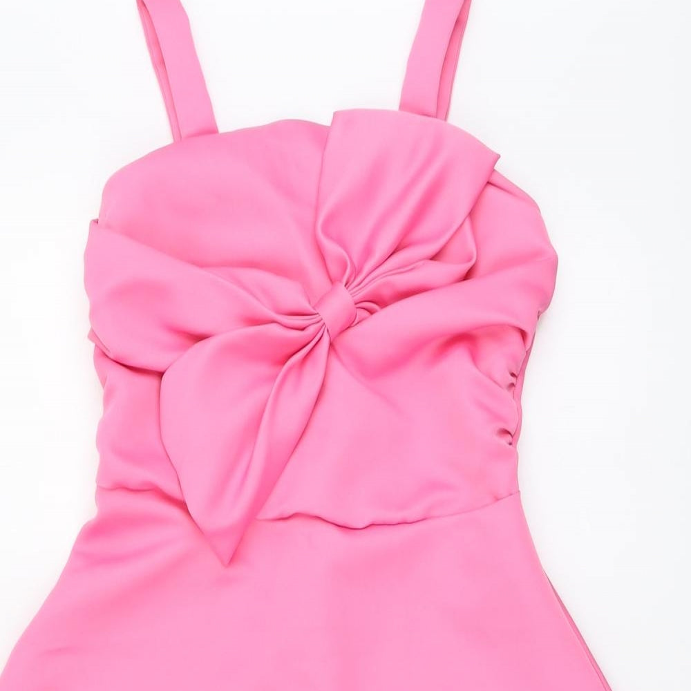 River Island Girls Pink Polyester Skater Dress Size 12 Years Square Neck Zip