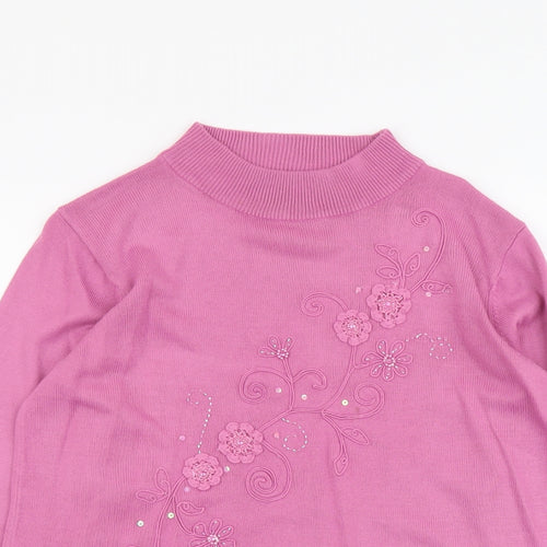 Fay Louise Womens Purple Mock Neck Floral Acrylic Pullover Jumper Size M