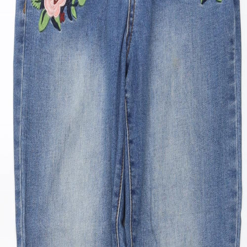 Barve Soul Womens Blue Cotton Skinny Jeans Size 10 L28 in Regular Button - Floral Detail
