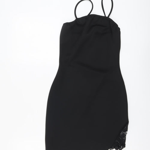 Missguided Womens Black Polyester Bodycon Size 8 Square Neck Pullover - Lace Side Split