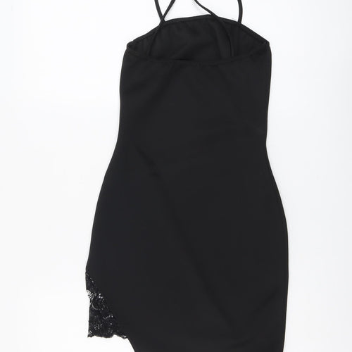 Missguided Womens Black Polyester Bodycon Size 8 Square Neck Pullover - Lace Side Split