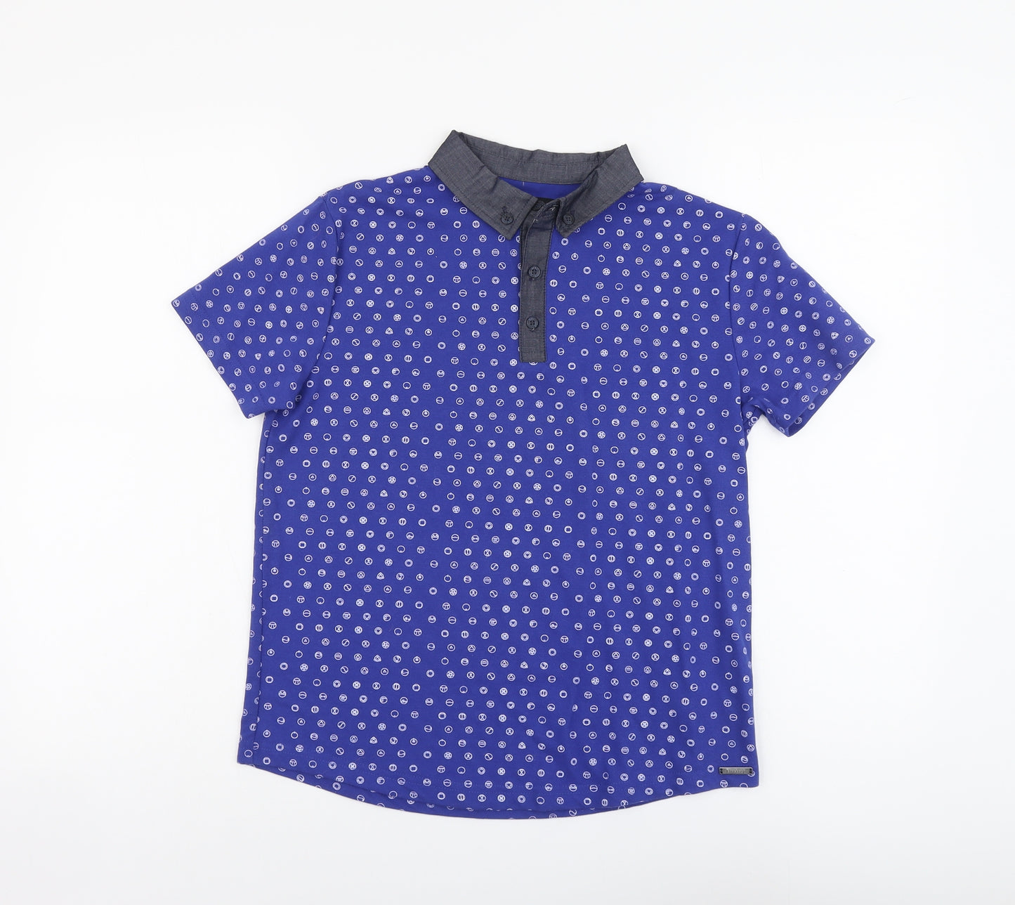 Firetrap Boys Blue Geometric Cotton Basic Polo Size 11-12 Years Collared Button