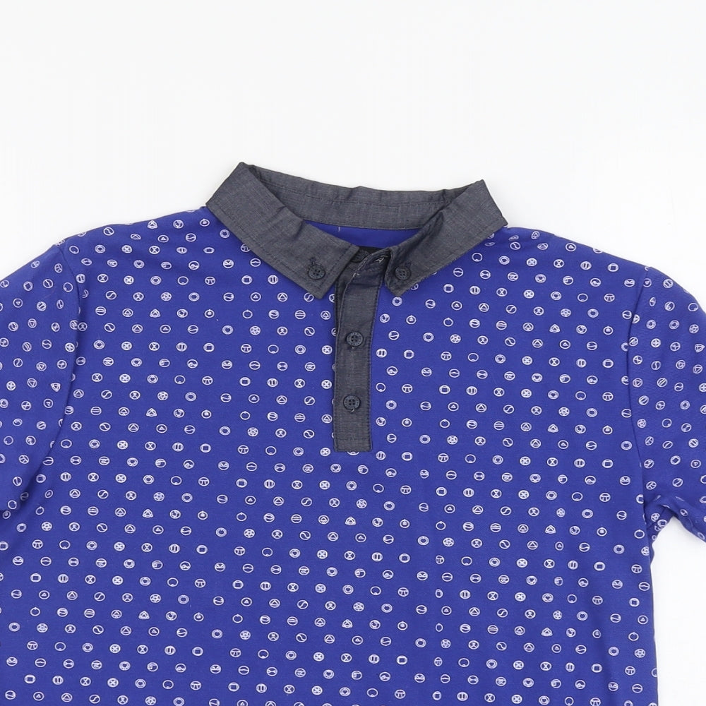 Firetrap Boys Blue Geometric Cotton Basic Polo Size 11-12 Years Collared Button