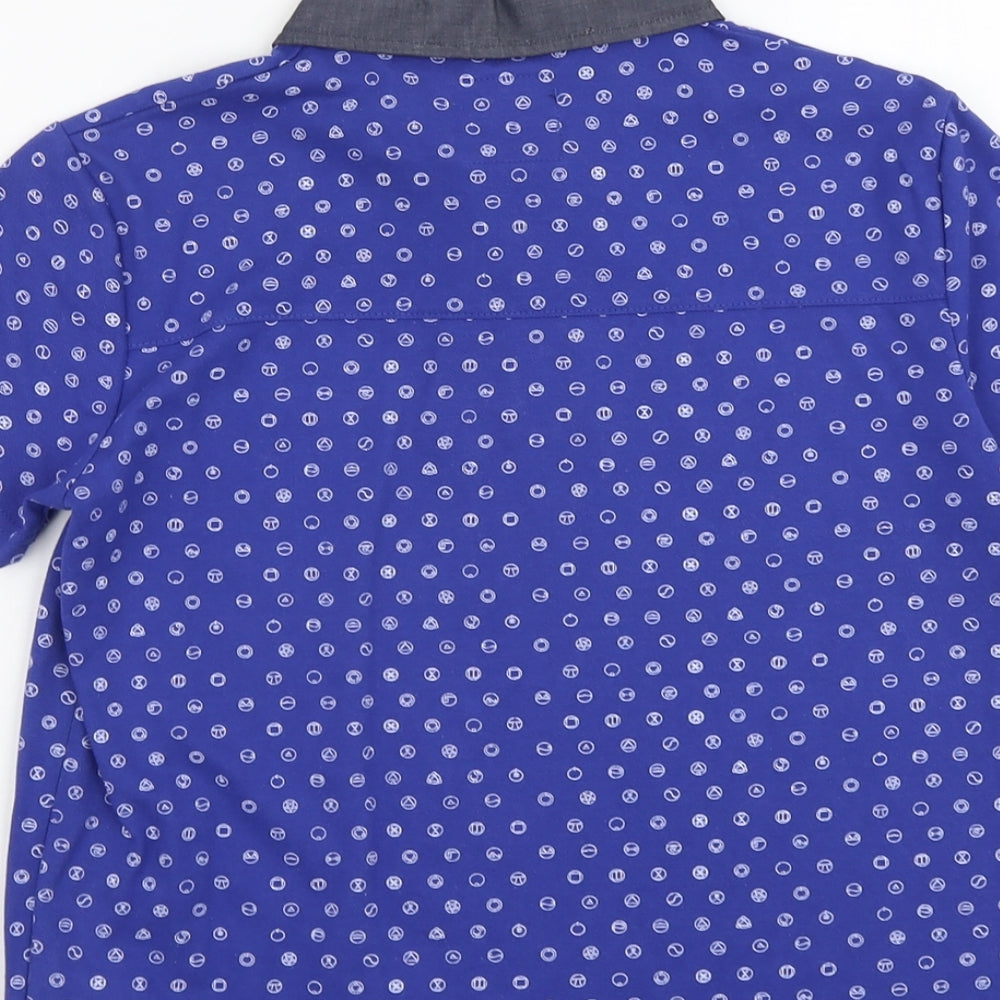 Firetrap Boys Blue Geometric Cotton Basic Polo Size 11-12 Years Collared Button