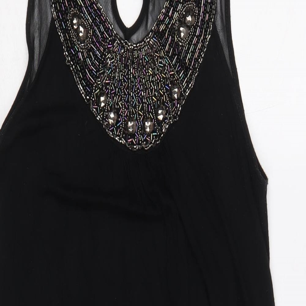 Miss Selfridge Womens Black Viscose Trapeze & Swing Size 10 Round Neck Button