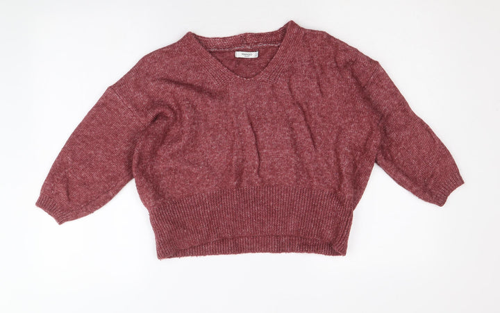 Mango Womens Red V-Neck Acrylic Pullover Jumper Size S