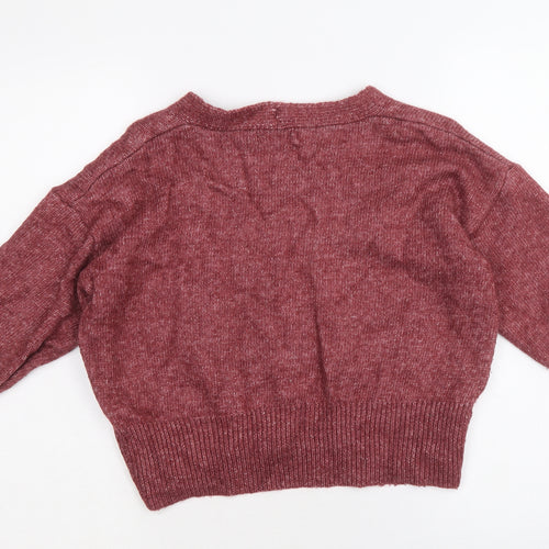 Mango Womens Red V-Neck Acrylic Pullover Jumper Size S