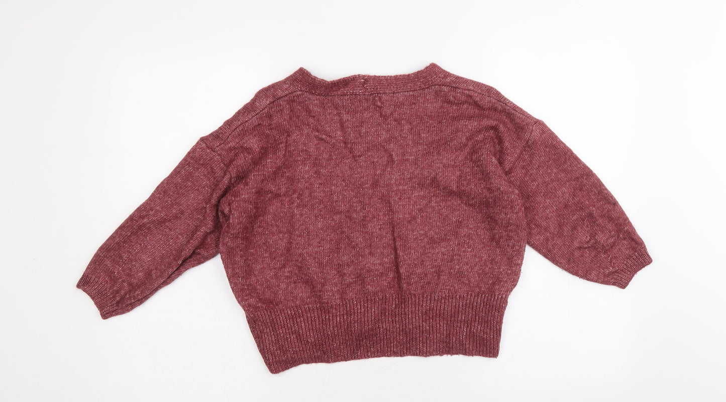 Mango Womens Red V-Neck Acrylic Pullover Jumper Size S