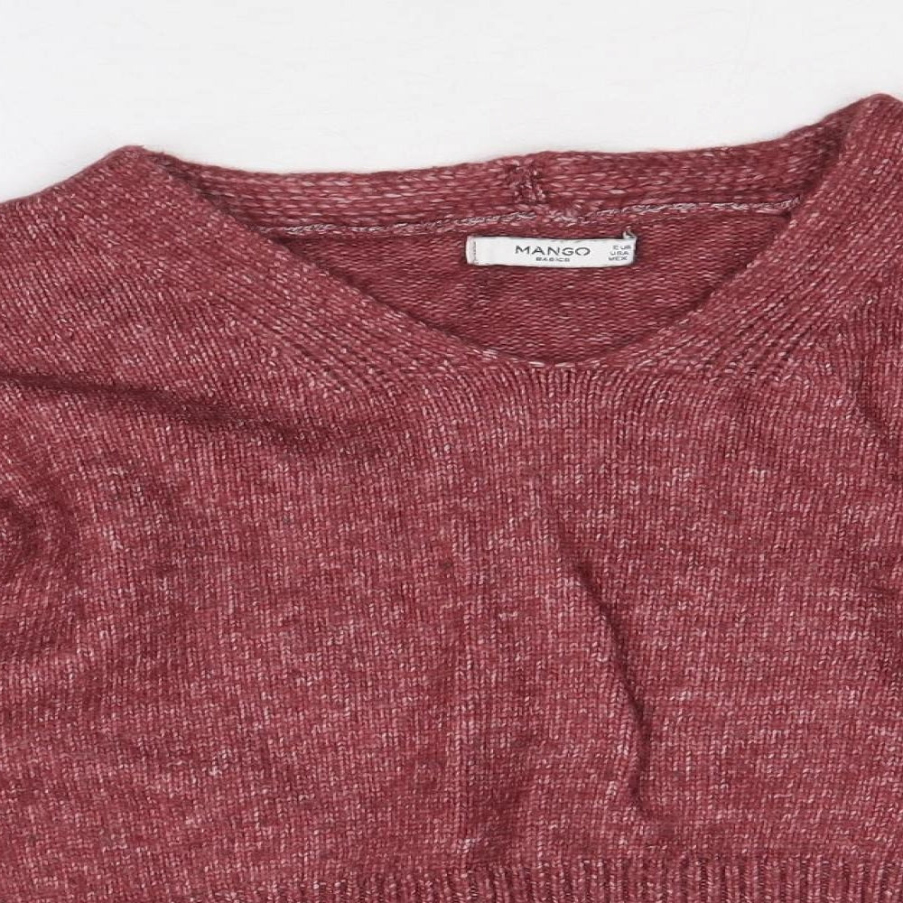 Mango Womens Red V-Neck Acrylic Pullover Jumper Size S