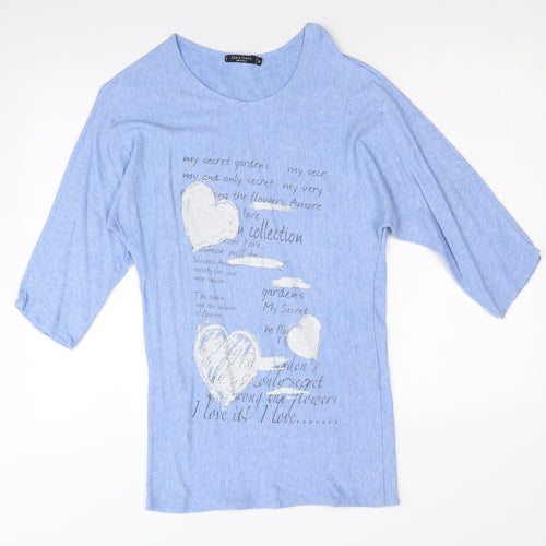 Senza Tempo Womens Blue Round Neck Viscose Pullover Jumper Size M