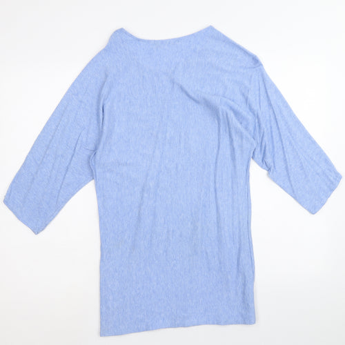 Senza Tempo Womens Blue Round Neck Viscose Pullover Jumper Size M