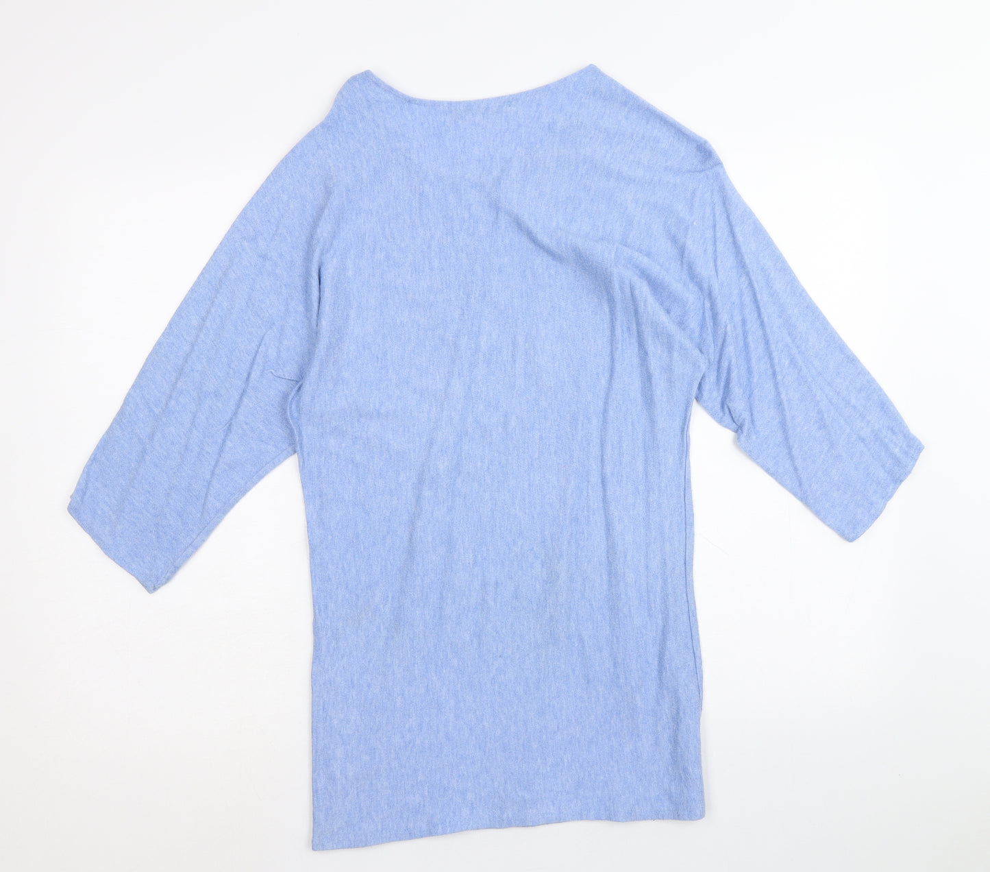 Senza Tempo Womens Blue Round Neck Viscose Pullover Jumper Size M