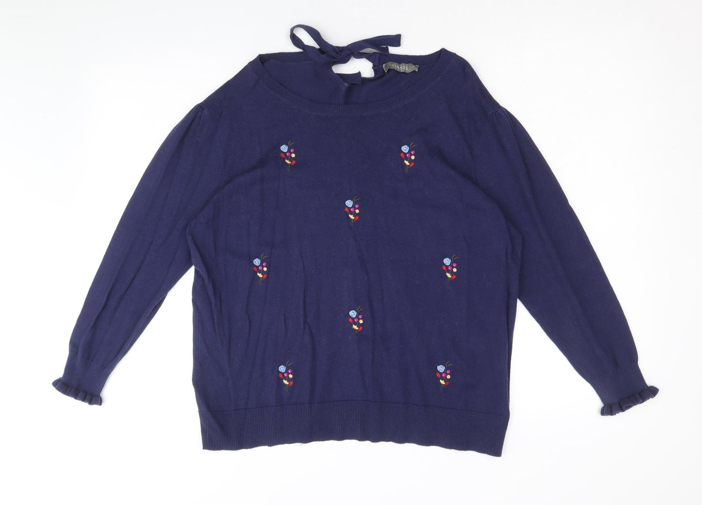 Oasis Womens Blue Round Neck Cotton Pullover Jumper Size M