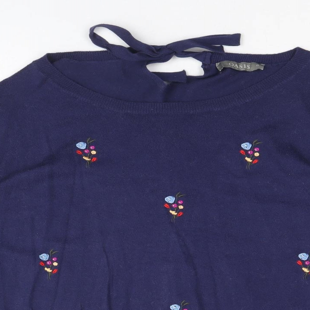 Oasis Womens Blue Round Neck Cotton Pullover Jumper Size M