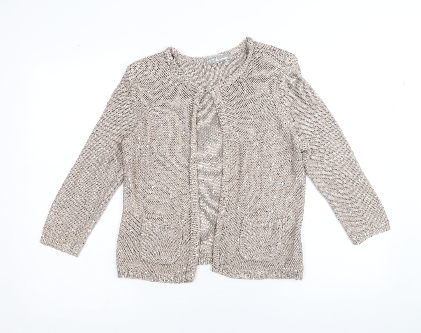 Marks and Spencer Womens Gold Scoop Neck Polyester Cardigan Jumper Size 8