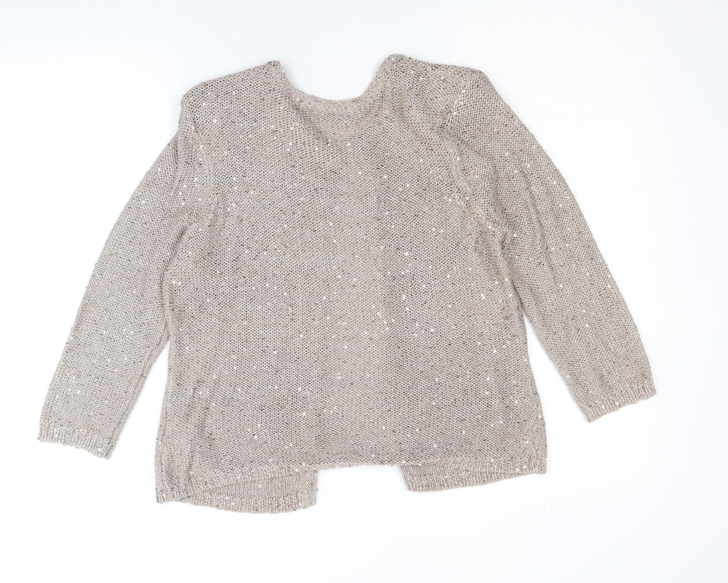 Marks and Spencer Womens Gold Scoop Neck Polyester Cardigan Jumper Size 8