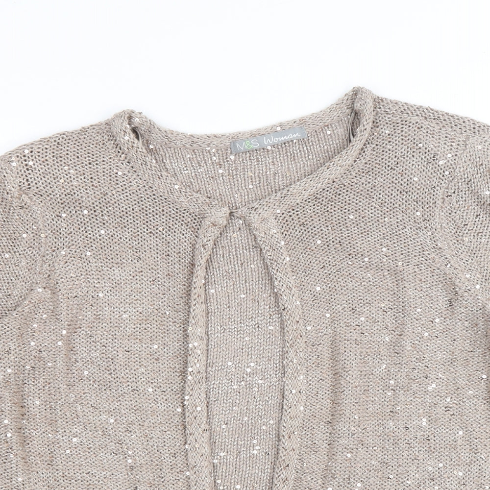 Marks and Spencer Womens Gold Scoop Neck Polyester Cardigan Jumper Size 8