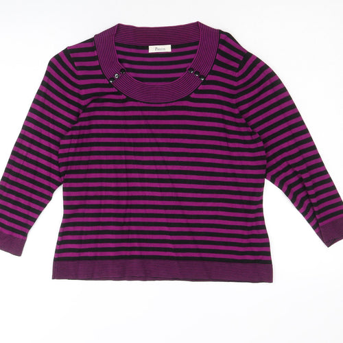 Precis Womens Purple Scoop Neck Striped Viscose Pullover Jumper Size M