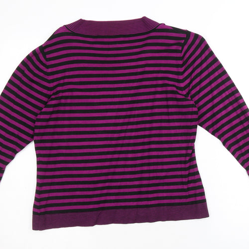 Precis Womens Purple Scoop Neck Striped Viscose Pullover Jumper Size M