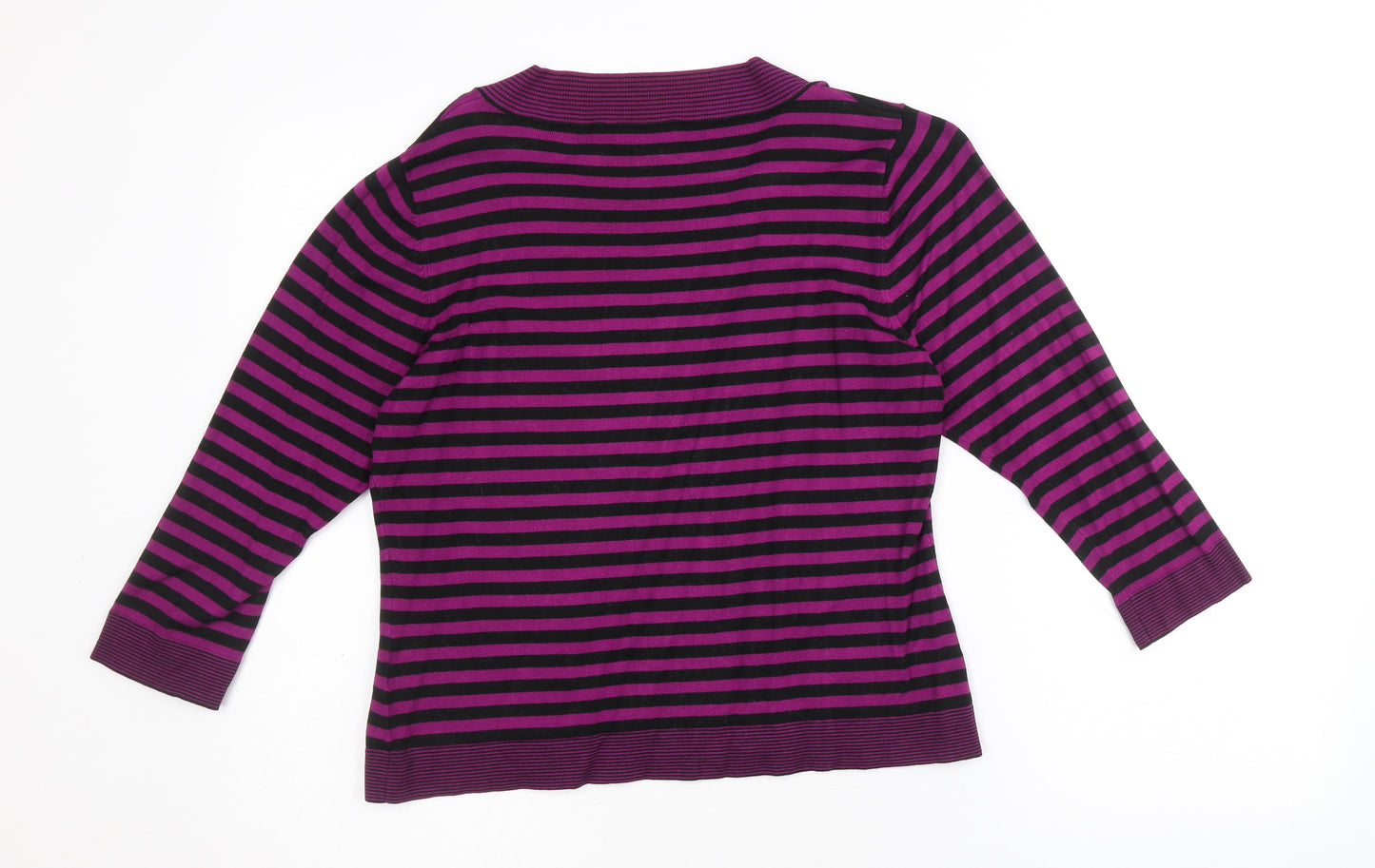 Precis Womens Purple Scoop Neck Striped Viscose Pullover Jumper Size M